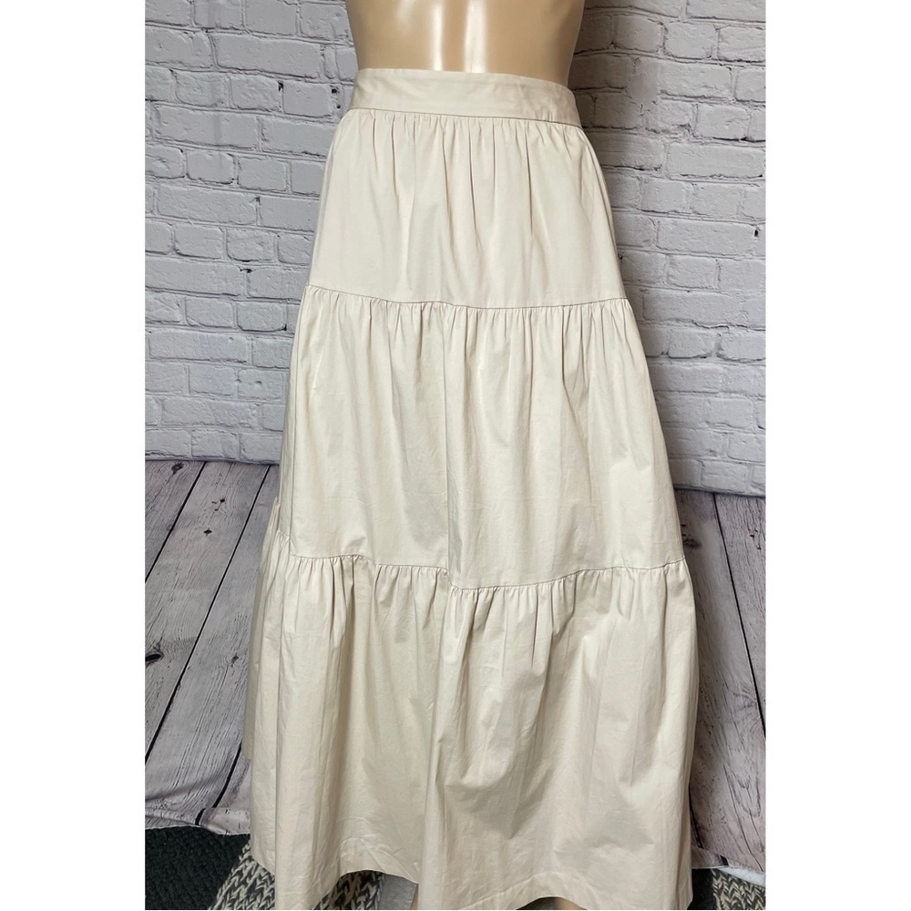New STAUD Biscotti Tiered Sea Midi Cotton Skirt Size 24 - Picture 2 of 9